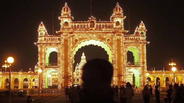Mysore Place lighted at twilight  in Mysore, Karnatake, India