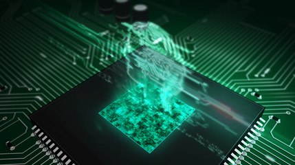 CPU on board with ai head hologram