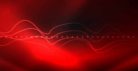 Glowing abstract wave on dark, shiny motion, magic space light. Techno abstract background