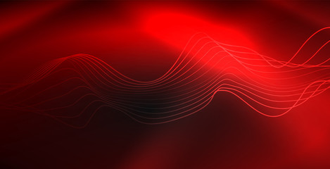 Glowing abstract wave on dark, shiny motion, magic space light. Techno abstract background