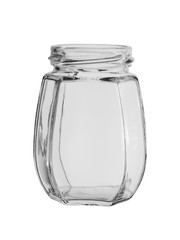 The empty, opened glass jar with sides. Isolated on a white background