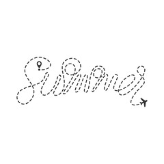 Vector illustration of inscription in summer with the track of the aircraft.