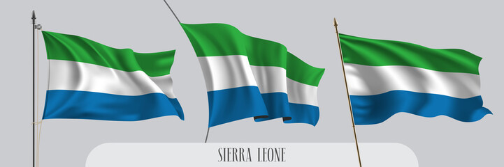 Set of Sierra Leone waving flag on isolated background vector illustration