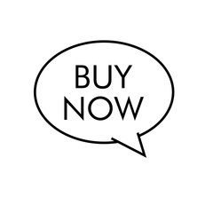Logotipo con texto BUY NOW en burbuja lineal color negro	
