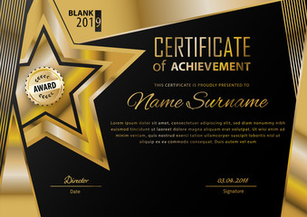 Official black certificate with gold design elements. Business modern design. Gold emblem