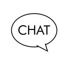 Logotipo con texto CHAT en burbuja lineal color negro