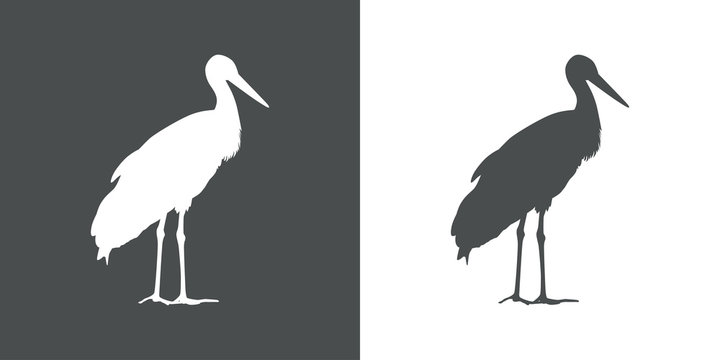 Icono plano cig&uuml;e&ntilde;a de pie en gris y blanco