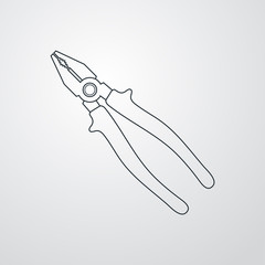 Icono plano lineal alicates en fondo gris