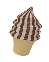 gestreiftes Schokoladen-Softeis in einer Eiswaffel. 3d rendering