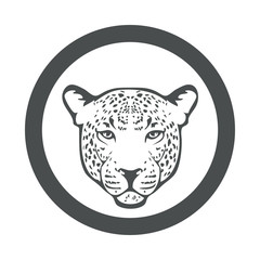 Icono plano silueta cabeza de leopardo en círculo color gris © teracreonte