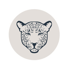 Icono plano silueta cabeza de leopardo en círculo color gris