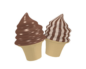 Schokoladen-Softeis in einer Eiswaffel. 3d rendering