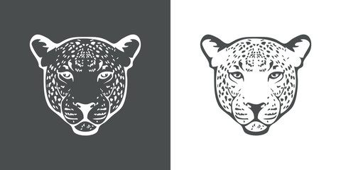 Icono plano silueta cabeza de leopardo en fondo gris © teracreonte