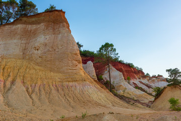 Colorful rock formations from ocher in the Colorado Provenzal, Provence, France