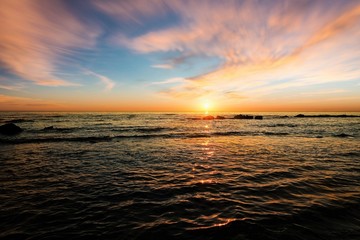Costa Ballena, Spain; september, 2018: Costa Ballena beach at sunset, Cadiz, Andalusia, Spain