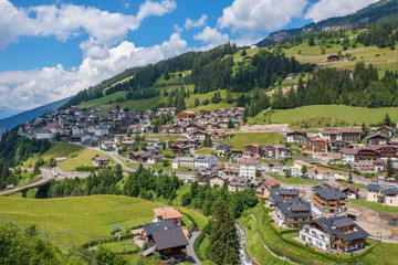 Fototapeta na wymiar Alp village view in Val Gardena, Italy