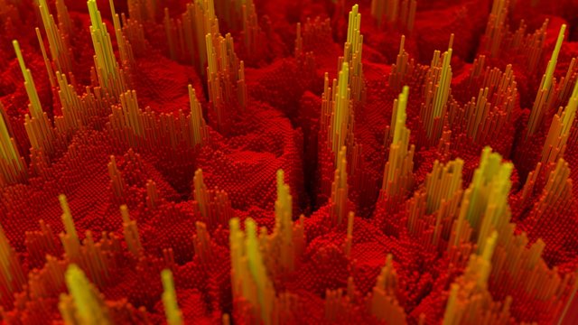 cubes elevation abstract. red and yellow colors. 3d illustration