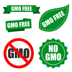Non genetically modified organism logo for packaging design. GMO free labels. Set of vector signs isolated on white. Emblems confirming the absence of genetically modified components in food. 