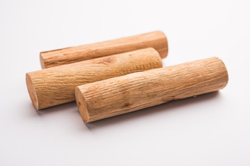 close up of sandalwood isolatd on the white background