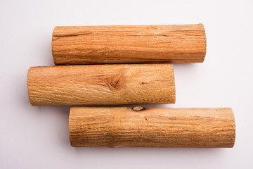 close up of sandalwood isolatd on the white background
