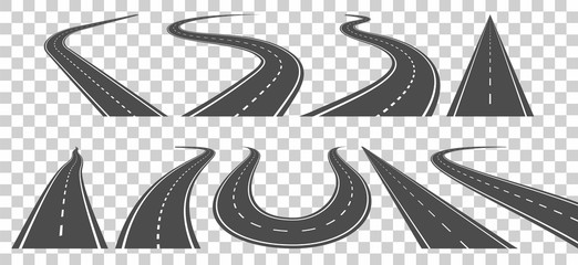 Winding curved road or highway with markings. - 264735109