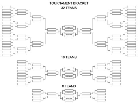 Table Of Quarter-final Playoff Sports Games Competitions. Tournament Bracket For 32, 16 And 8 Teams. Blank Vector Scheme On A White Background.