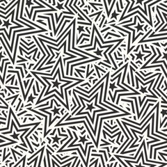 Vlies Fototapete Schwarz-weiß Muster mit Sternen. Nahtloser geometrischer Vektorhintergrund.
