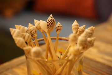 Tabletop cutlery seashell toothpicks on sticks for arts and craft decoration and food preparation