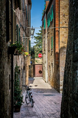 Beautiful street of the ancient town of Pienza in Tuscany. Italy