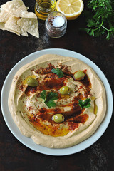 Fresh hummus. Middle Eastern cuisine. Healthy snack.