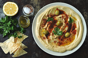 Fresh hummus. Middle Eastern cuisine. Healthy snack.