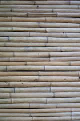 Dry bamboo wall.​ Light brown bamboo in small size, arranged horizontal​. The top surface of the bamboo litter.