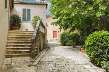 Beautiful old streets in an abaBeautiful old streets in an abandoned romantic town in southern Tuscany. Lucignano d’Asso, Sienandoned romantic town in southern Tuscany.