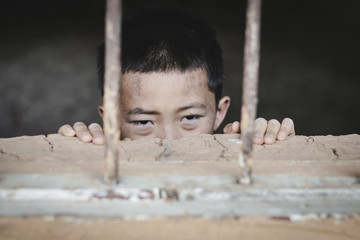 trafficking concept, human rights violations, children prison and prisoner concept,