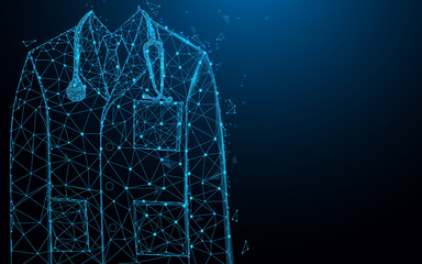 Close up of male doctor with stethoscope and uniform from lines, triangles and particle style design. Illustration vector