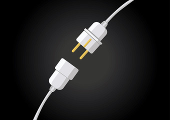 Wire plug and socket. Vector illustration in flat style