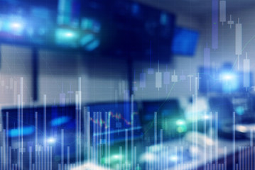 Workplace with computers. Stock Traders Background Monitors. 