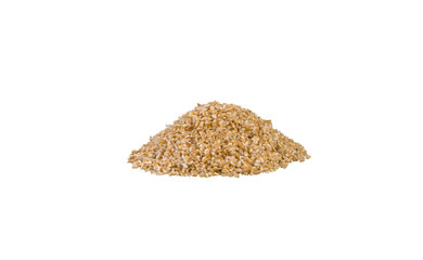 crushed spelt heap isolated on white background. nutrition. natural food ingredient. front view.