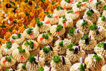 Fototapeta premium Appetizer. Various snacks platter, food concept background