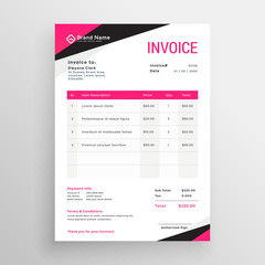 modern pink geometric invoice template design