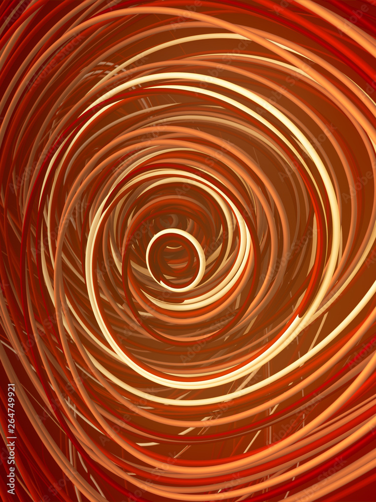 Poster Interlacing abstract orange colored curves. Computer generated geometric pattern. 3D rendering
