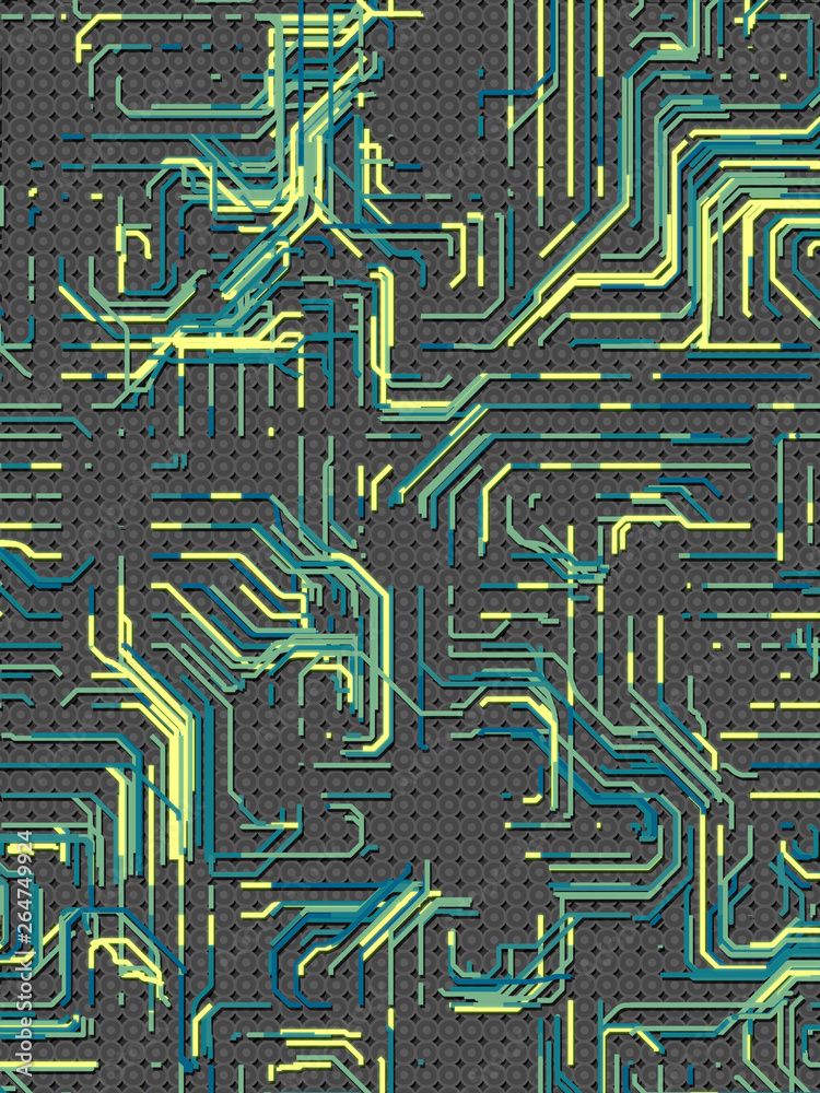 Fototapete digital green and yellow colored lines abstract background. modern covers design with geometric patt