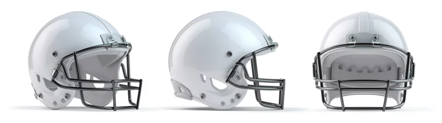 Abwaschbare Fototapete Jungenzimmer Satz weiße American Football-Helme isoliert auf weißem Hintergrund.