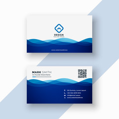 business card template in blue wavy style