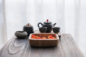 Teapot utensils on the desktop