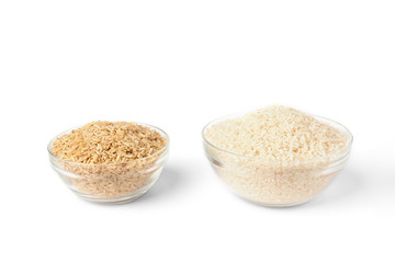 White and brown rice isolated on white background.