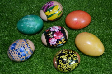 easter eggs in green grass
