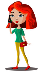 girl speaks by mobile phone