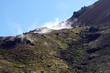 Volcanic steaming landscape at Landmannalaugar, Iceland