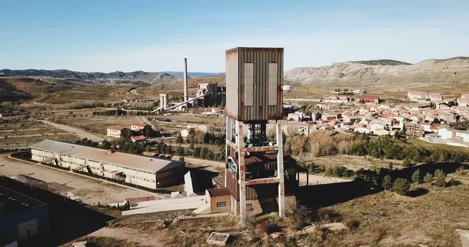 View from drone Center for Study of Mining Poso Pilar, Escucha, Spain